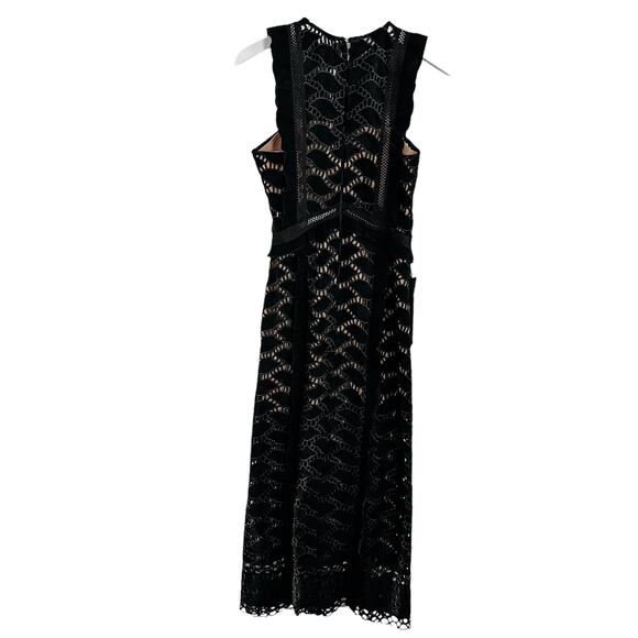 Self-Portrait Cutwork Suede Lace Midi Dress Black - Picture 5 of 10